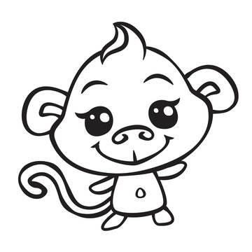 vector cute monkey coloring page illustration