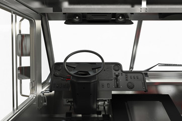 Van interior dashboard steering, close view. 3D rendering - 168110321