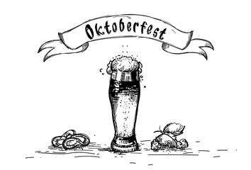 Beer Glass Mug Oktoberfest Festival Sketch Banner Vector Illustration