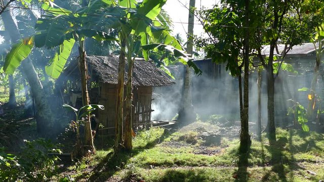Smoke coming out a house at the countryside in Anda Bohol the Philippines
