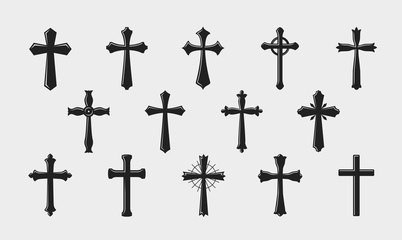 Naklejka premium Cross logo. Religion, crucifixion, church, medieval coat of arms icon or symbol. Vector illustration