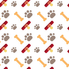 Bones And Dog Paw Seamless Pattern Abstract Ornament Pets Concept Flat Vector Illustration