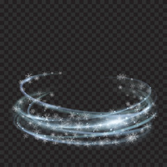 Light blue glowing rings with glitters and snowflakes