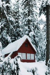red house in snow