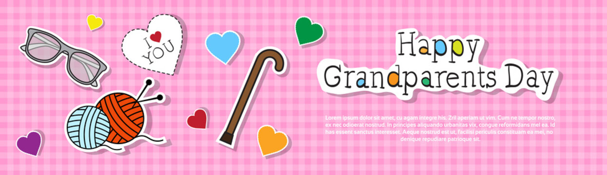 Happy Grandparents Day Greeting Card Colorful Banner Pop Art Style Vector Illustration