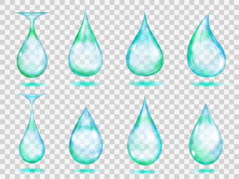 Transparent turquoise drops. Transparency only in vector format