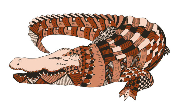Crocodile zentangle stylized, vector, illustration, pattern, freehand pencil, hand drawn.