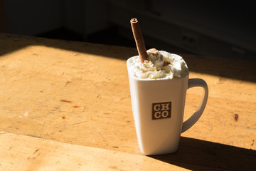 Hot chocolate with cinnamon stick