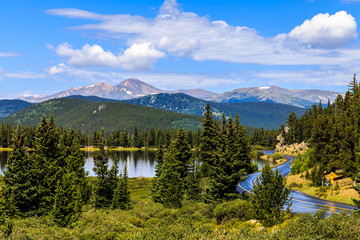 Scenic view overlooking Echo Lake along the road going to Mt. Evans in Colorado.