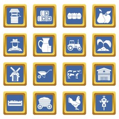 Farm icons set blue