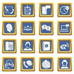 Call center symbols icons set blue
