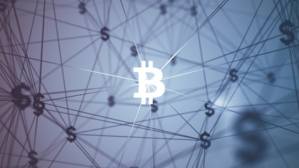 abstract with connected bitcoin icons