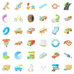 Auto service icons set, cartoon style