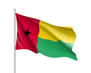 Guinea-Bissau flag. Illustration of African country waving flag on flagpole. Vector 3d icon isolated on white background. Realistic illustration
