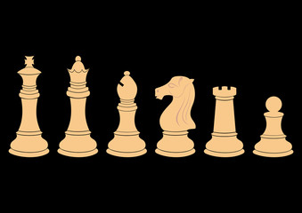 Complete set of vector silhouettes chess figures in white color