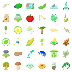 Biology science icons set, cartoon style