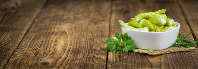 Stuffed green Chilis (selective focus).