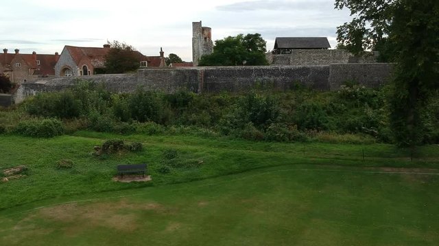Elevated capture of Farnham Castle, the surrounding park and town centre