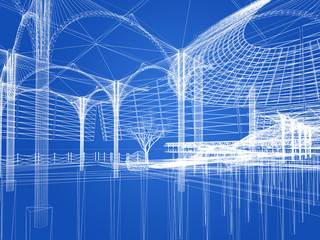 sketch design of interior hall, 3d rendering