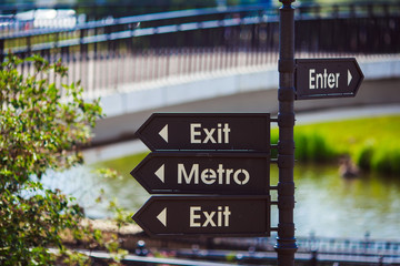 Pointer with directions. Signboard sign