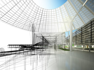 sketch design of interior hall, 3d rendering