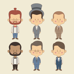 color background of set groom man in wedding formal suit vector illustration