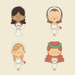 color background of set four woman in wedding dress vector illustration