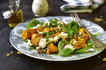 Autumn pumpkin salad with feta,arugula,chard and walnut.