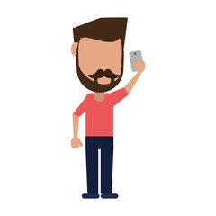 bearded man using phone icon image vector illustration design