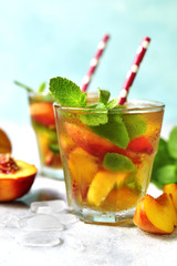 Peach iced tea with mint.