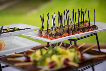 Mini Canapes with Smoked Salmon on Buffet Table