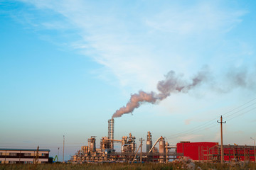 Exhaust from the plant to the atmosphere of the sky with a production plant