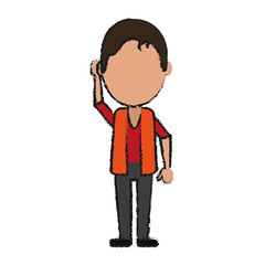 man with hand placed on the side of the head avatar icon image vector illustration design