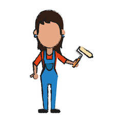 woman holding paint roller avatar icon image vector illustration design