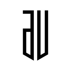 initial letters logo du black monogram pentagon shield shape