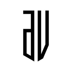 initial letters logo dv black monogram pentagon shield shape