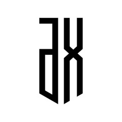 initial letters logo dx black monogram pentagon shield shape