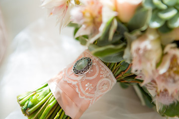 Elegant wedding flower bouqet on texture white background