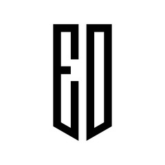initial letters logo eo black monogram pentagon shield shape