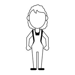 woman wearing overall avatar icon image vector illustration design black line