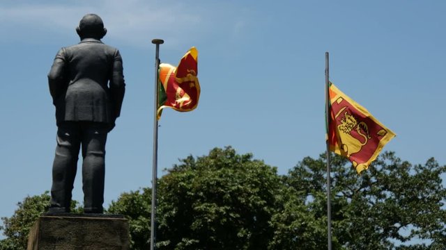 Statue and flags at the Independence Square, Colombo, Sri Lanka