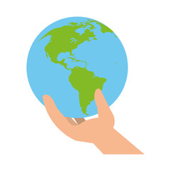 hand holding planet eco friendly icon image vector illustration design