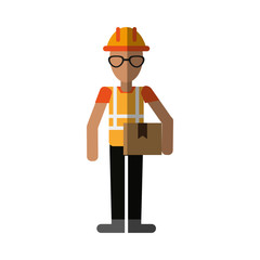 male construction worker contractor holding box or package avatar icon image vector illustration design