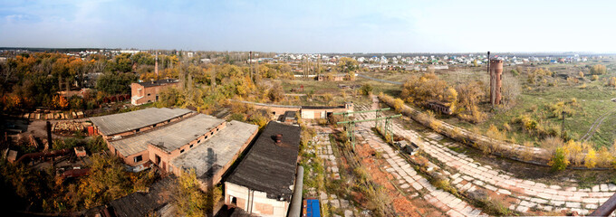 Panorama view of abandoned brick factory 