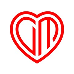 initial letters logo dm red monogram heart love shape
