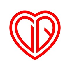 initial letters logo dq red monogram heart love shape