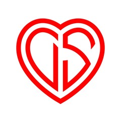 initial letters logo ds red monogram heart love shape