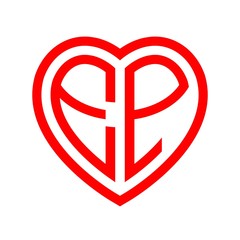 initial letters logo ep red monogram heart love shape