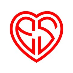 initial letters logo es red monogram heart love shape
