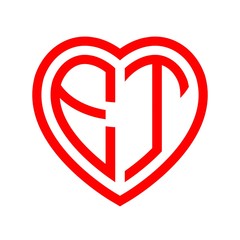 initial letters logo et red monogram heart love shape